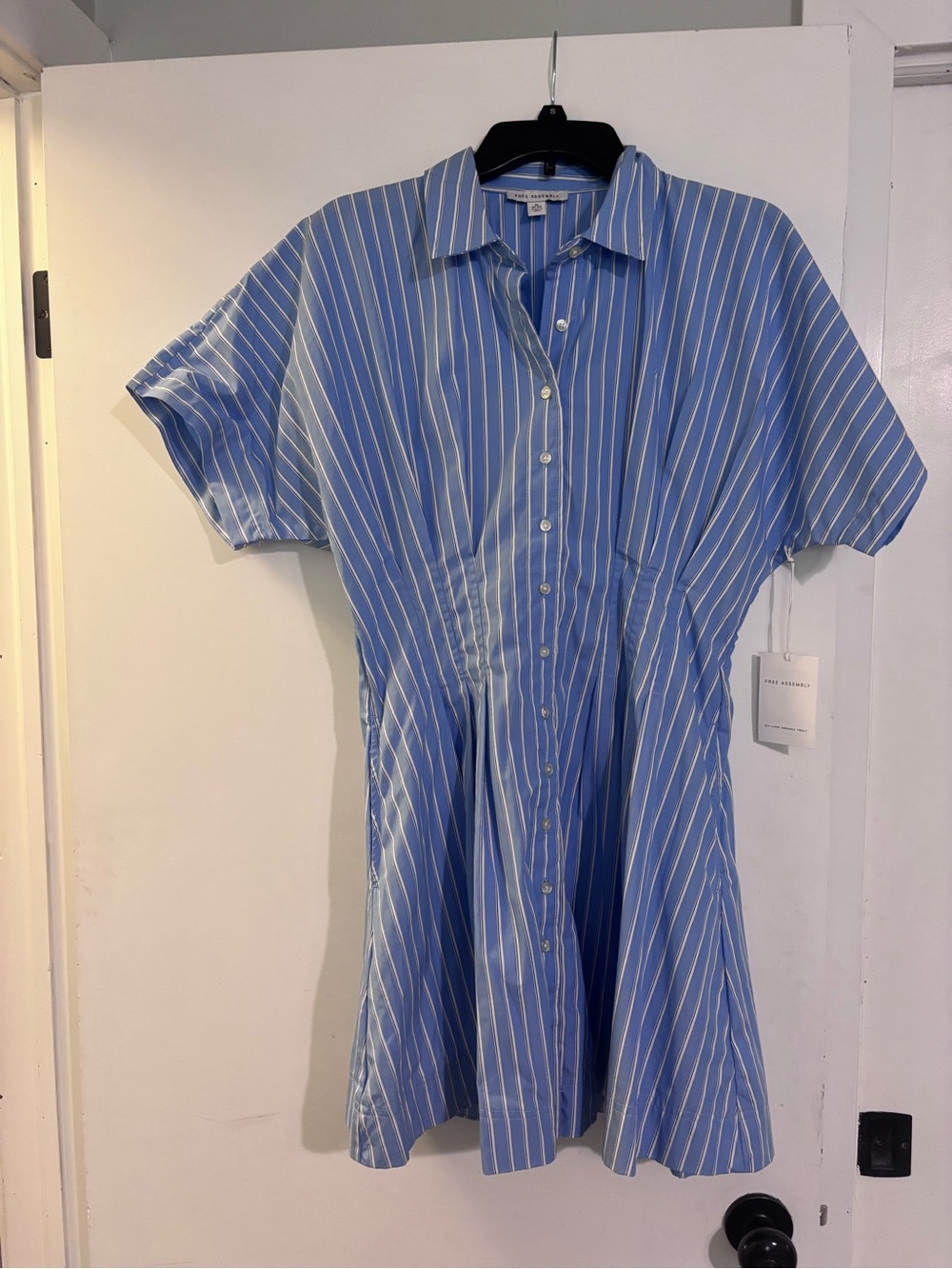 Blue and White Striped Button-Front Mini Dress